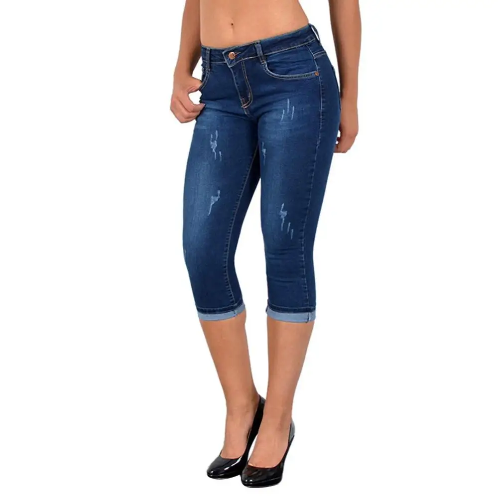 Zomer Dames Effen Mode High Taille Skinny Jeans Knielengte Denim Slanke Broek Cropped Broek Брюки Женские