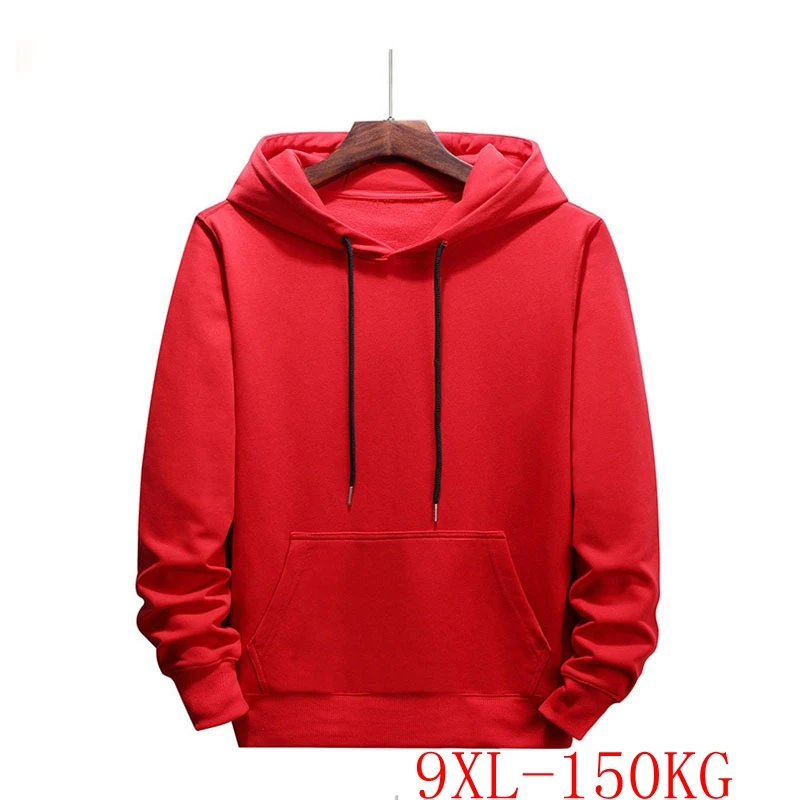 

New large size hooded sweater 6XL 7XL 8XL 9XL fashion women's solid color pocket six-color pullover hooded sweater bust 146CM