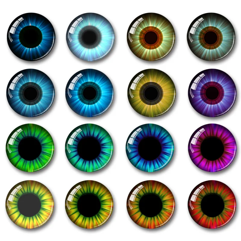 20Pcs 8/10/12/14/16/18/20mm  Doll Eyes Photo Round Glass Cabochon Flat Back Fit To DIY  Doll Eye Chips