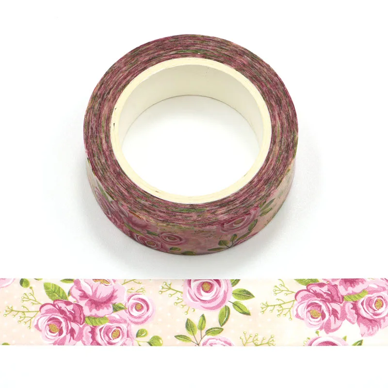 1PC 15MM*10M Pink Rose Flowers Decorative Washi Tape Scrapbooking Masking Tape School Office Supply stationery washi tape