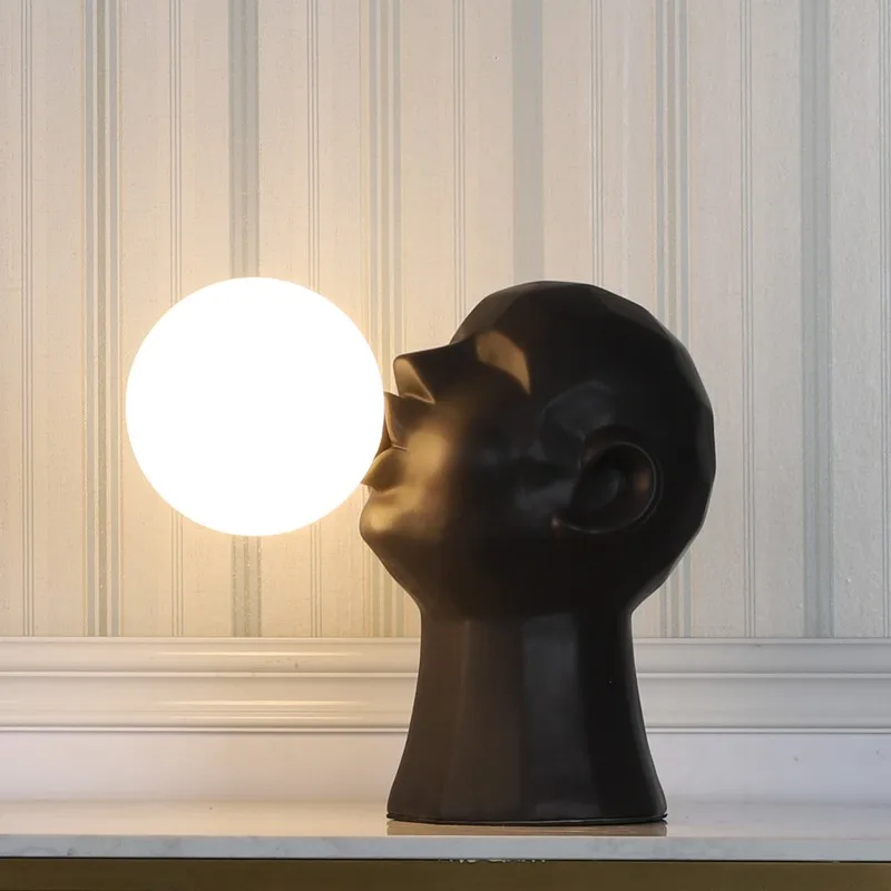 OURFENG Ceramic Table Lamp Modern LED Black Creative Desk Light Bedside Decoration For Living Room Bedroom Library Study Office