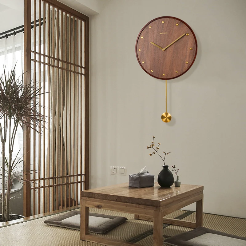 Japanese Style Wooden Living Room Wall Clock  Modern Design For Home Office Bedroom Decor Hanging Watches With Pendulum ZA320