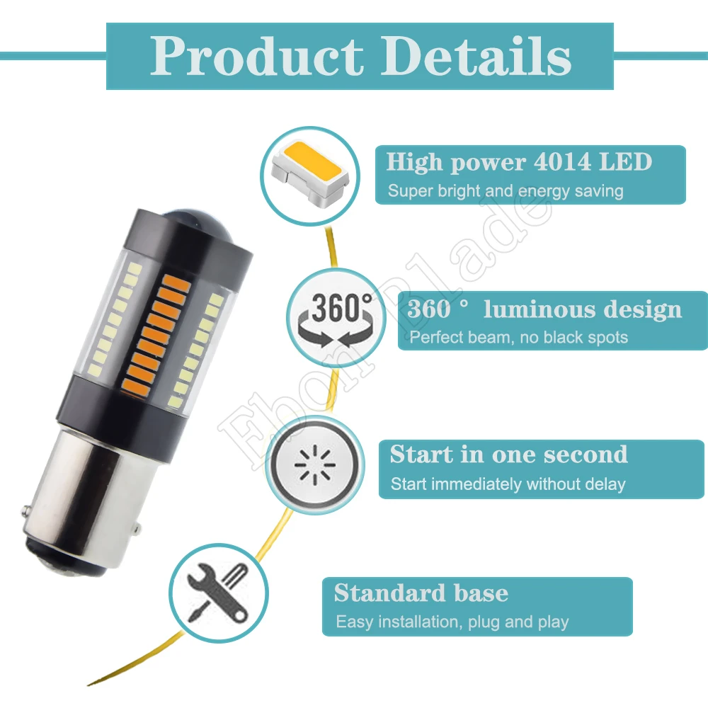 Pair LED Car Signal Lamp 1157 BAY15D P21/5W 4014 66SMD White/Amber Auto Dual Color Switchback Turn Signal DRL Bulb Light 12V DC