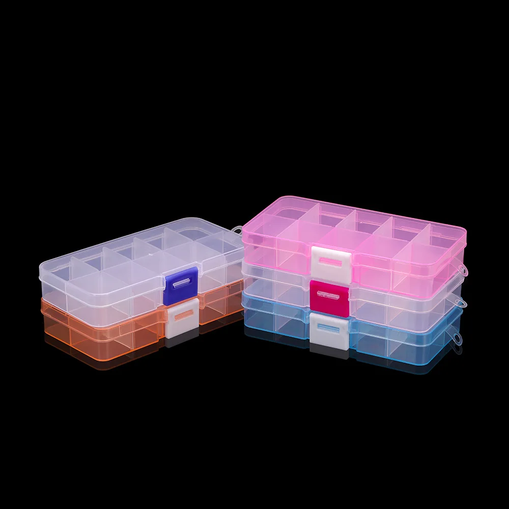 10 Slots Adjustable Plastic Rectangle Transparent Storage Box Craft Organizer Handcraft Jewelry Container