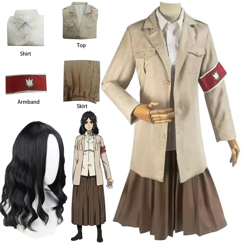 Attack Shingeki no Kyojin AOT Pieck Finger Cosplay CostumeLong Black wigs Uniform Skirt Outfits Halloween Carnival Suit