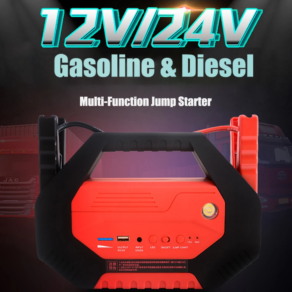 Starter Jump Mobil 1000Amp 24000MAh untuk Perangkat Starter Pengisi Daya Booster Baterai Mobil 12V/24V Darurat