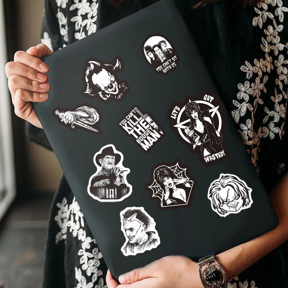 10/30/50PCS Black and White Horror Film Theme Graffiti Waterproof Sticker Suitcase NotebookSkateboardRefrigeratorHelmetWholesale