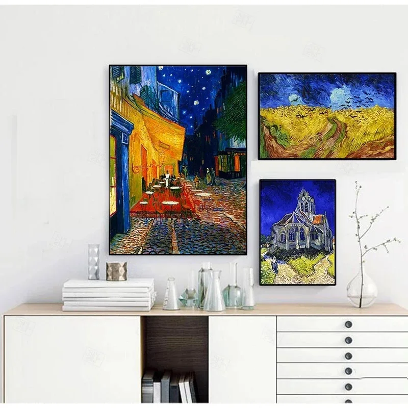 SPLSPL Van Gogh Cafe Terrace At Night Canvas Analysis of World-Famous Paintings and Posters Printed Copy Home Decoration Wall