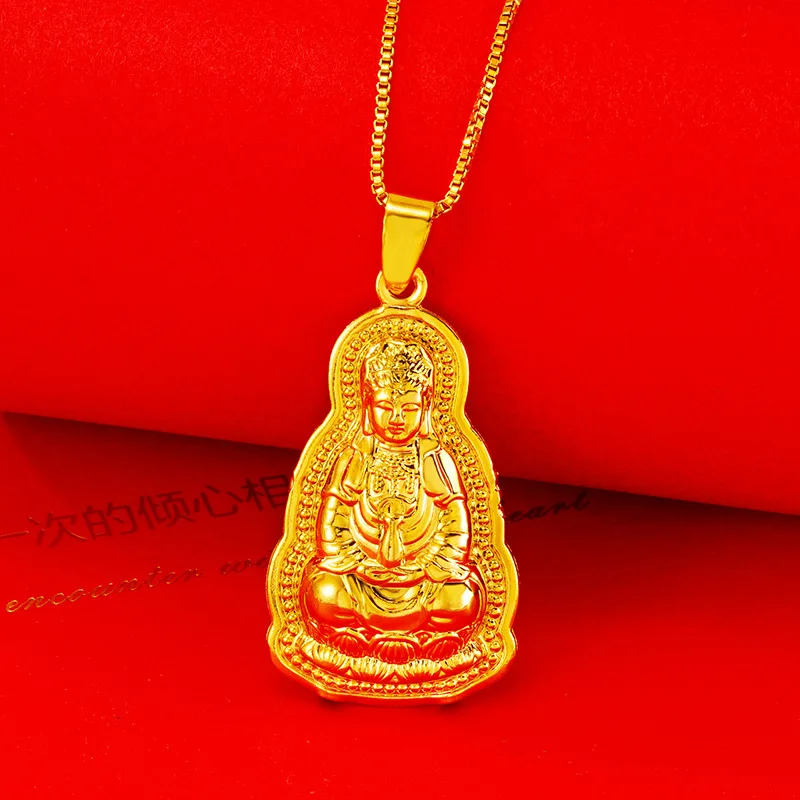 24K Gold Plated Pendant Necklaces for Women Men Chinese Buddhism Necklaces Lucky Fugure Anniversary Statement Gold Jewelry Gift