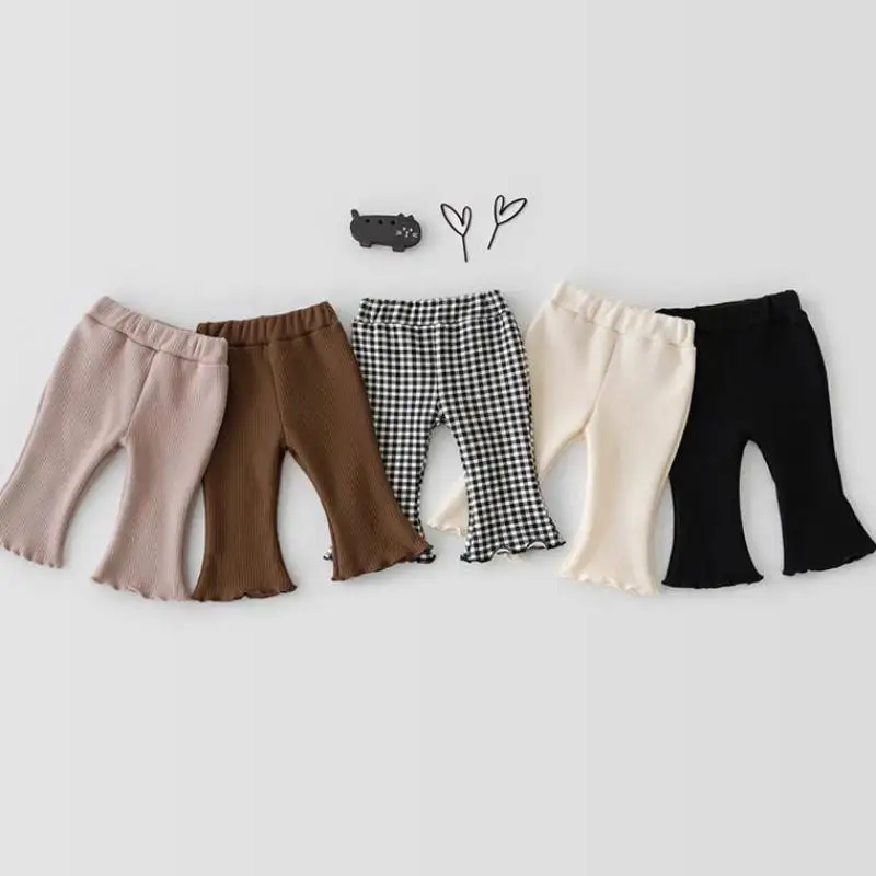 6m-6y Baby Girls Boot Cut Pant 2024 Spring New Baby Flare Pants Solid Girls Leggings Children Cute Trousers Kids Cotton Pants