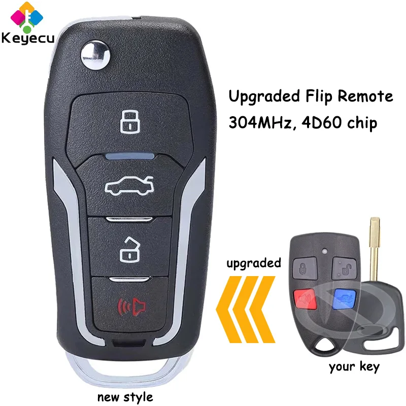 

KEYECU Upgraded Flip Remote Car Key With 4 Buttons 304MHz 4D60 Chip Fob for Ford Falcon FPV XR6 XR8 2 & 3 Series 1999-2002 AU