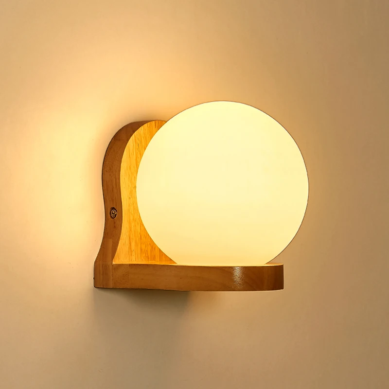 

New Modern Wall Lamps Wood Glass Body Deco Lights For Study Living Room Bedroom Bedside Aisle Corridor Balcony Indoor Lighting