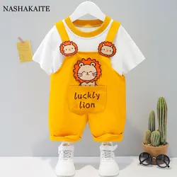 2 Pcs Baby Clothes Set For Newborn Boy Jumpsuit Cartoon Baby Romper Summer Lion Overalls For Toddler Clothing Male 6 Colors