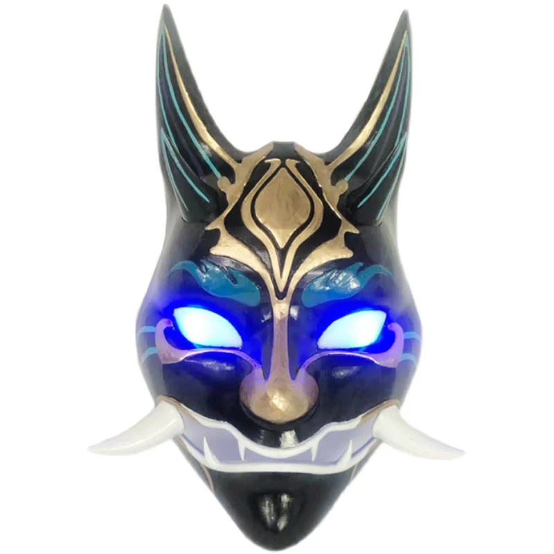 Halloween Lichtgevende Volwassen Rekwisieten Spel Genshin Impact Cosplay Accessoires Yasha Xiao 25Cm Gloeiende Masker Anime Hars Gift Kinderen Speelgoed