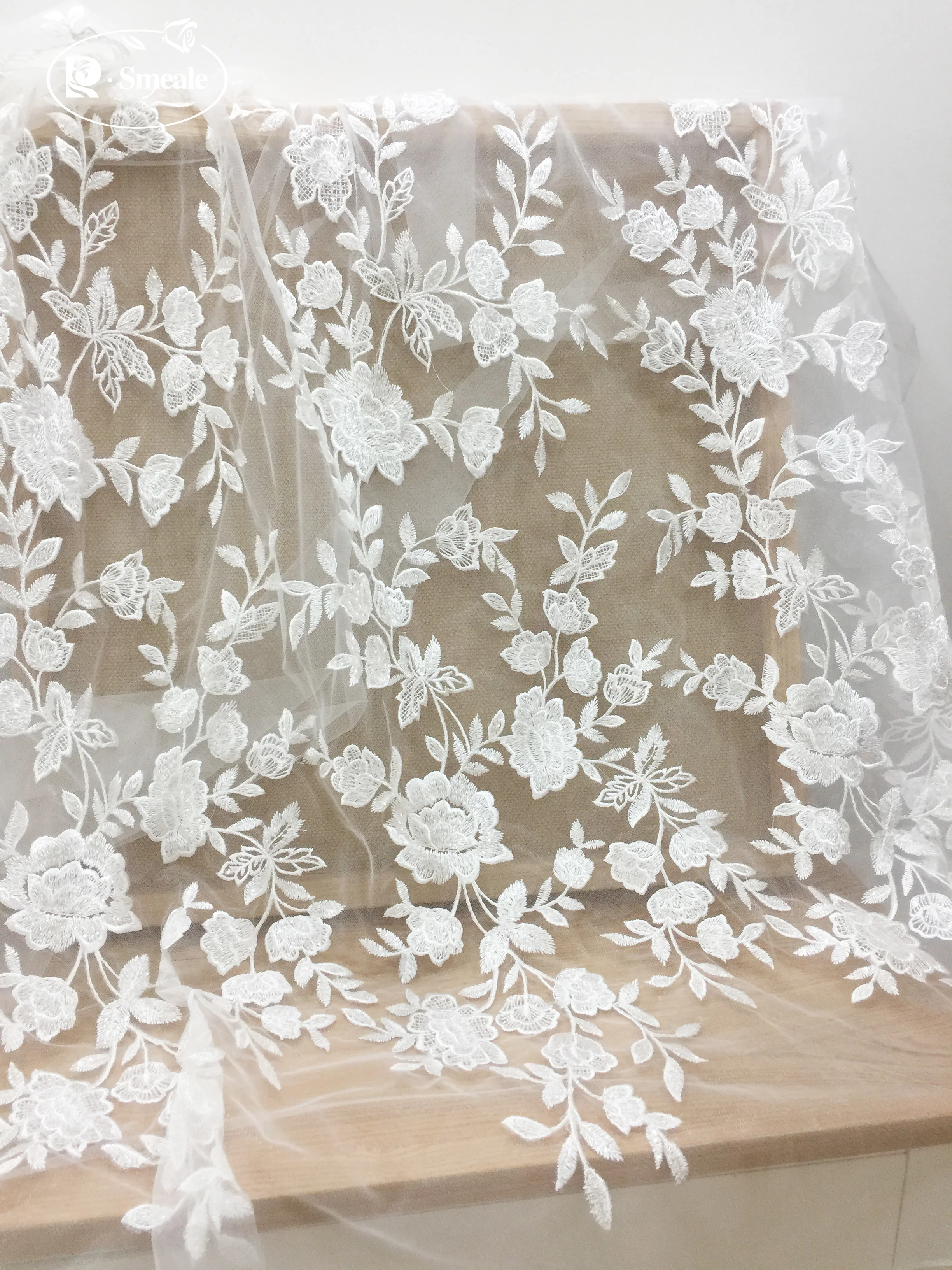 Handmade Sequined Mesh Embroidery Lace Fabric, DIY Wedding Dress, Flower Lace Accessories, RS3677