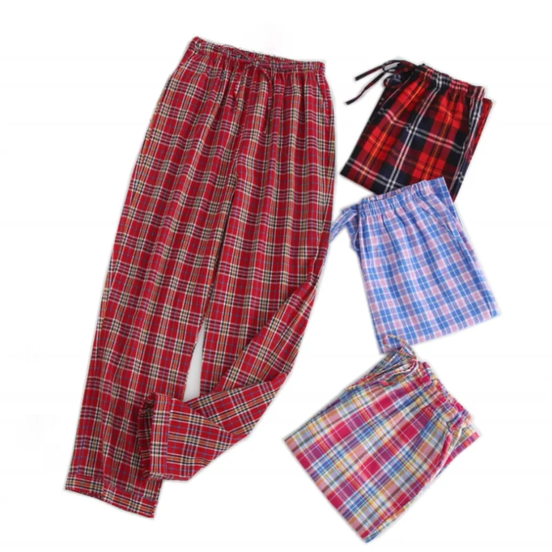 Spring Autumn Women 100% Cotton Sleep Pants Ladies Casual Plaid Lounge Wear Pants Female Plus Size Home Pants Pantalon