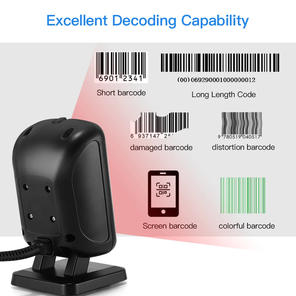 Imagem -02 - Eyoyo 2d Desktop Scanner de Código de Barras Omnidirecional Mãos-livres 1d qr Leitor de Código de Barras de Detecção Automática Scanner de Plataforma de Digitalização