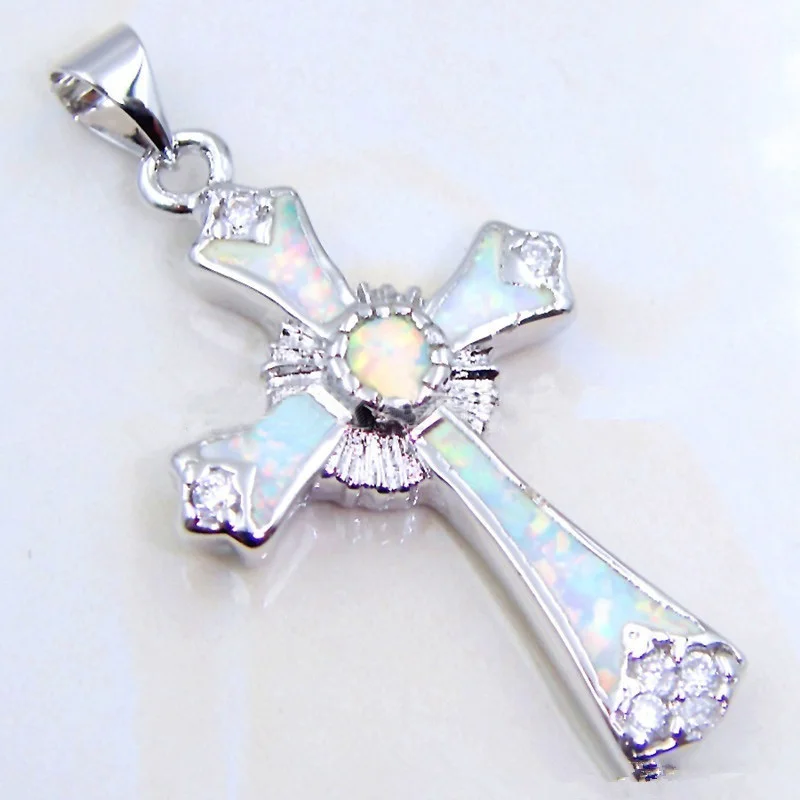 2024 Fashion Women Necklace Statement Wedding Jewelry Vintage Imitation Fire Opal Cross Pendants Necklaces For Men Accessories