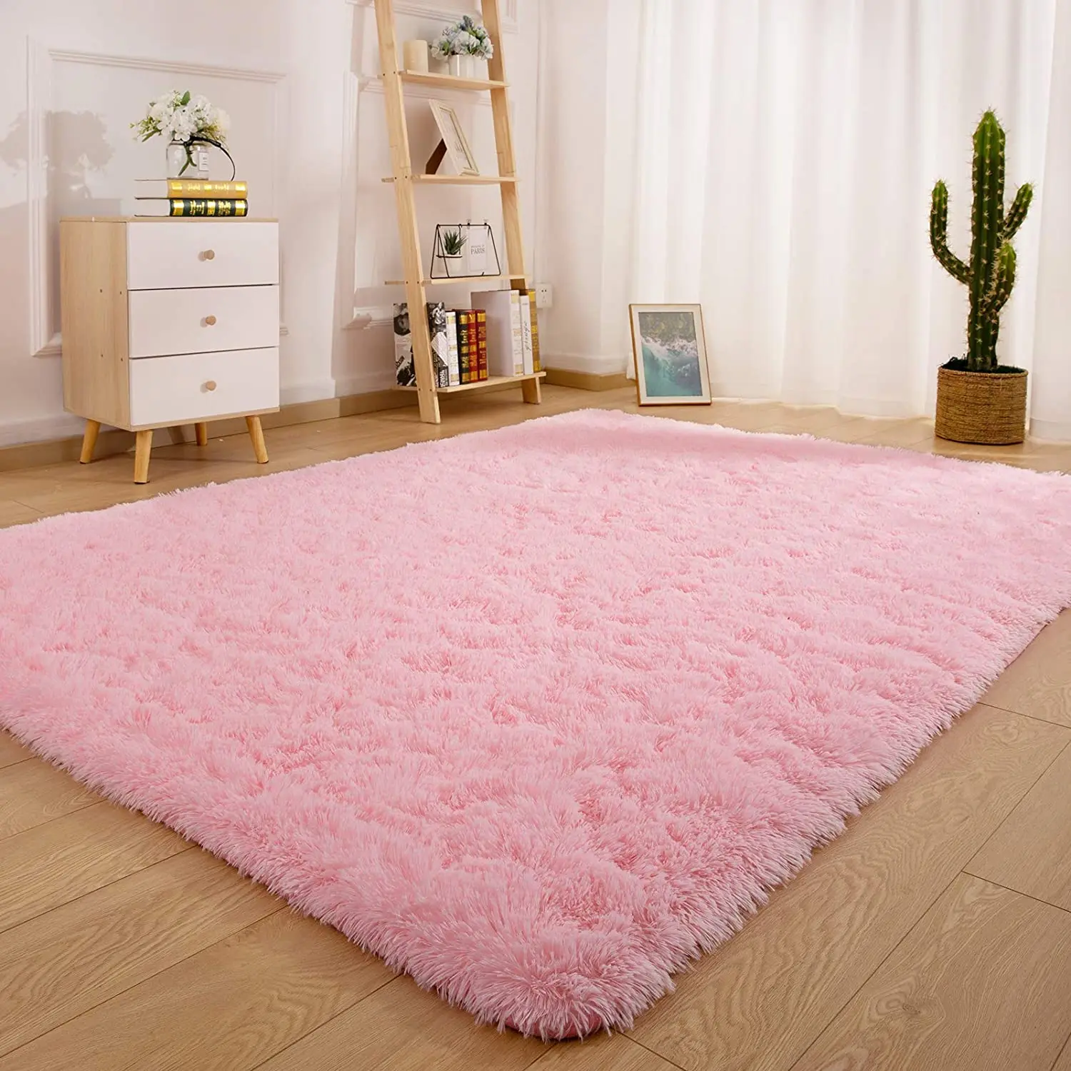 Large Pink Carpet Girls Bedroom Rugs Soft Shaggy Fluffy Lounge Rug Living Room Furry Mat Thick Tatami Wool Rug for Kids Playing