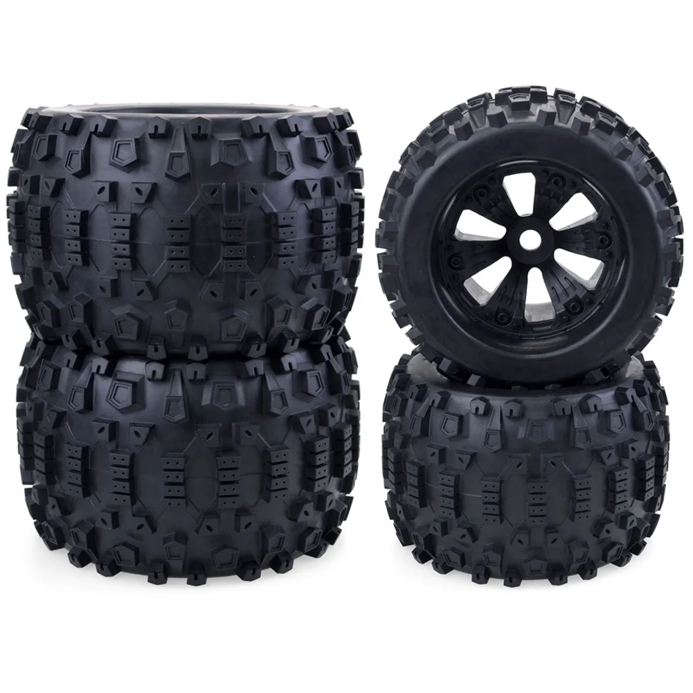 4PCS 170MM 165MM Monster Truck Wheels Rim Tire Set 17mm Hub Hex For 1/8 Off-Road RC Car HPI Redcat Rovan Savage