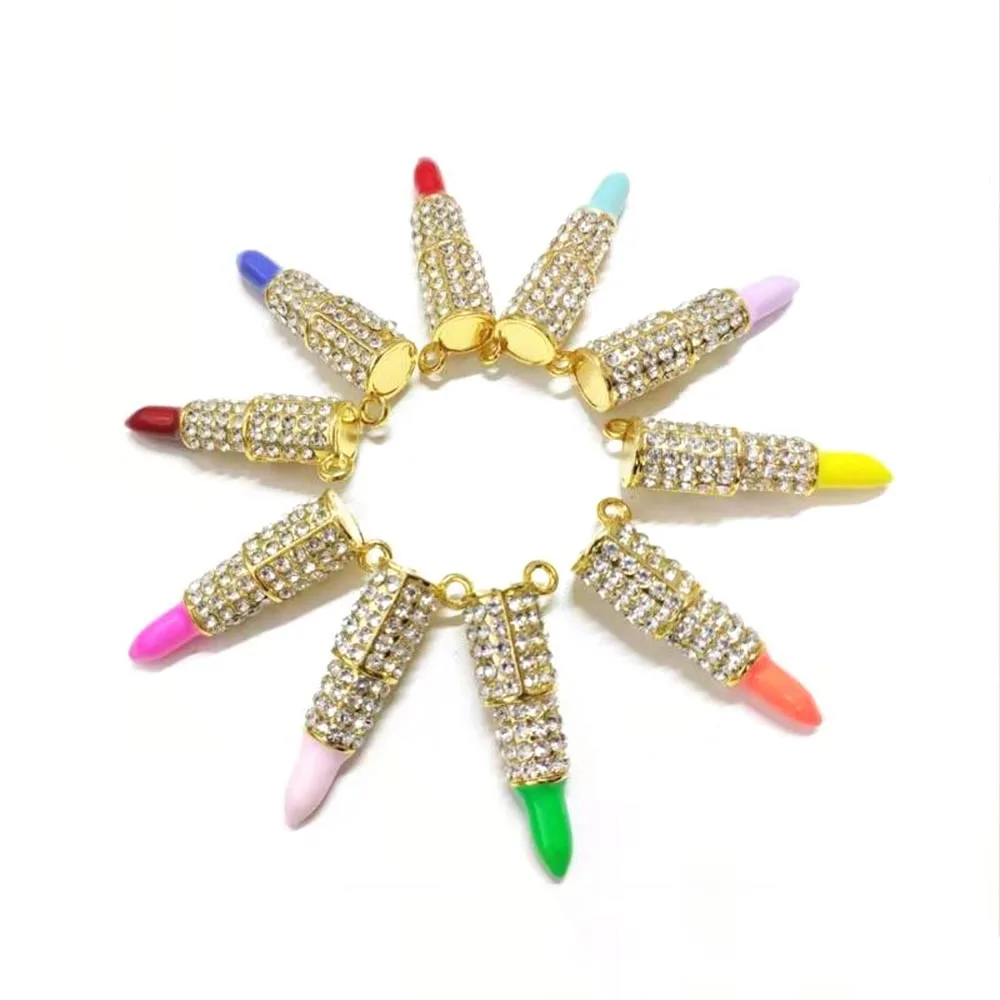 10pcs Clear Rhinestone Lipstick Charms For Women DIY Jewelry Accessories L2