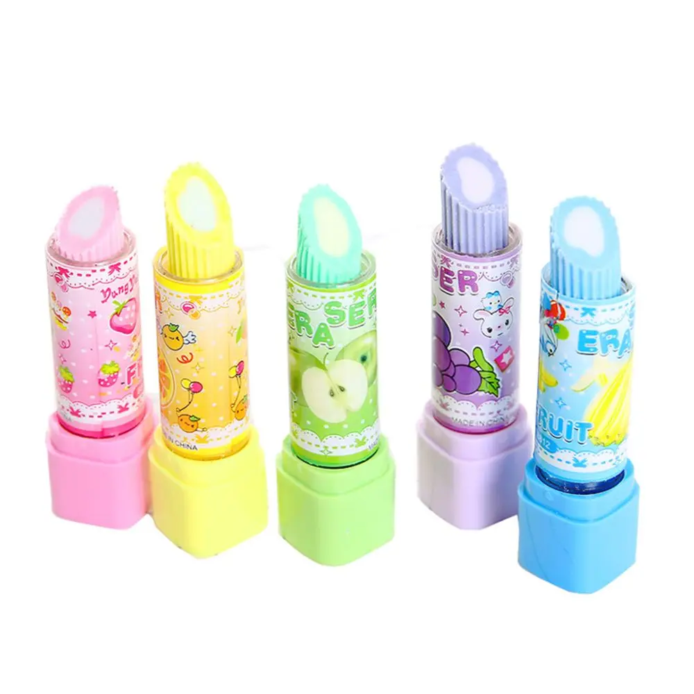 1PC Kids Creative Lipstick Rotary Rubber Eraser Kawaii Stationery Student Prize Children Gift Office School Stationery Supplies