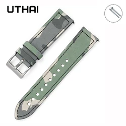 UTHAI Double-sided top layer cowhide Watchbands Camouflage Color Men's and Women's Watch Strap 20 22mm ForSamsung Watch  Huawei