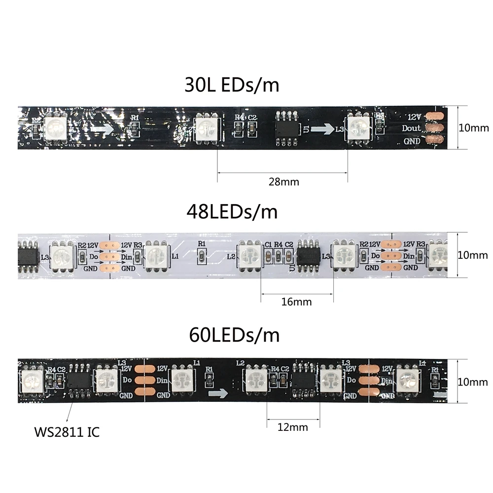 DC12V 5M WS2811 taśmy Led RGB 5050SMD adresowalne 30/48/60 leds/m taśmy Led pikseli zewnętrzne 1 sterowanie Ic 3 diody Led