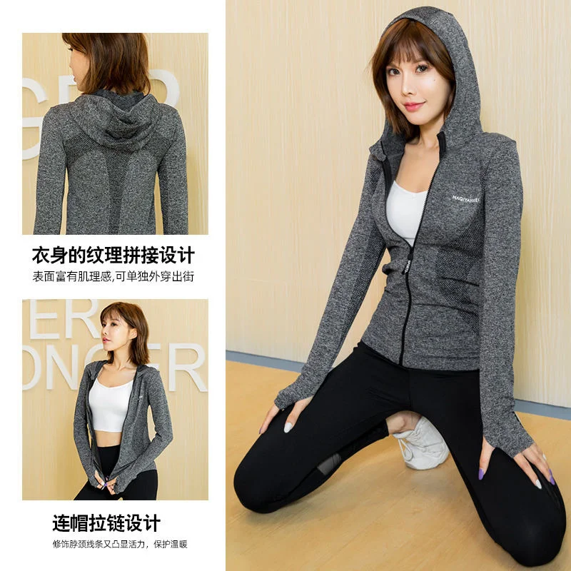 Yoga Crop Top Autumn New Fashion Cardigan Hooded Long Sleeve Running Yoga Top Deportivo Mujer Camisetas