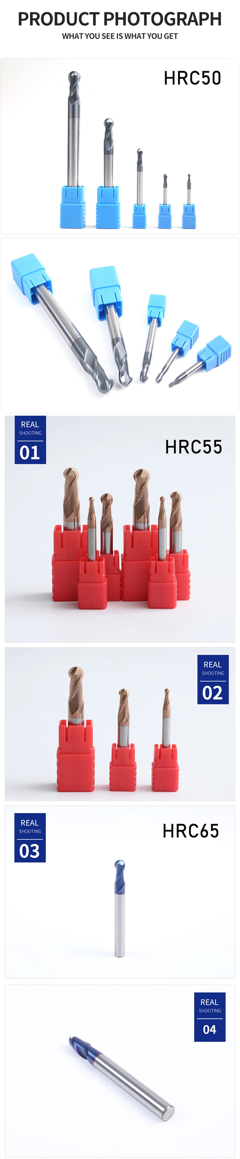 XUHAN Kugelfräser aus Wolframkarbid CNC-Fräser Werkzeug R0.5 6mm 8mm 10mm HRC50 55 65 2 4 Schneiden – Detail 5