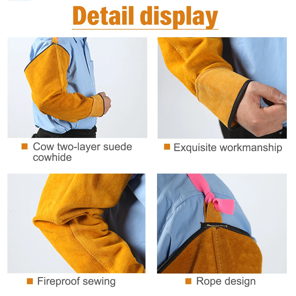 1 Pair Heat Resistant Welding Sleeves Professional Welder Spark Heat Resistant Arm Protection Leather Sleeves for Welding