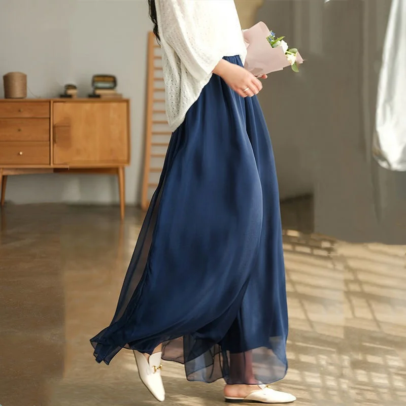 Women Wide Leg Baggy Pant Skirt Chiffon Trousers Vintage Harajuku Casual Elegant Wild Pantalones De Mujer