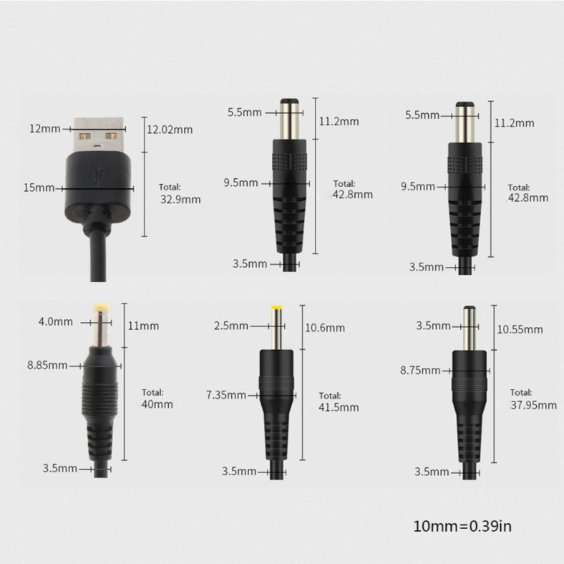 USB to DC Port Charging Cable Power Supply Cord Line USB to DC 5.5x2.1 /5.5x2.5 /.5x1.35/4.0x1.7 /2.5x0.7 MM Connector