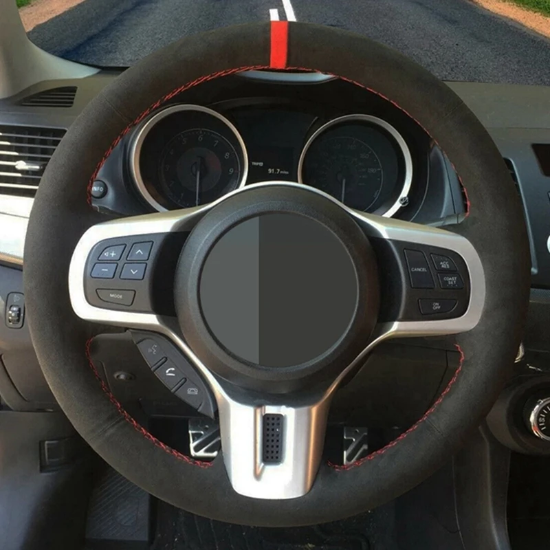 Housse de volant de voiture en cuir véritable noir, cousue à la main, en daim, pour Mitsubishi Lancer 10 EVO Evolution, accessoires de voiture
