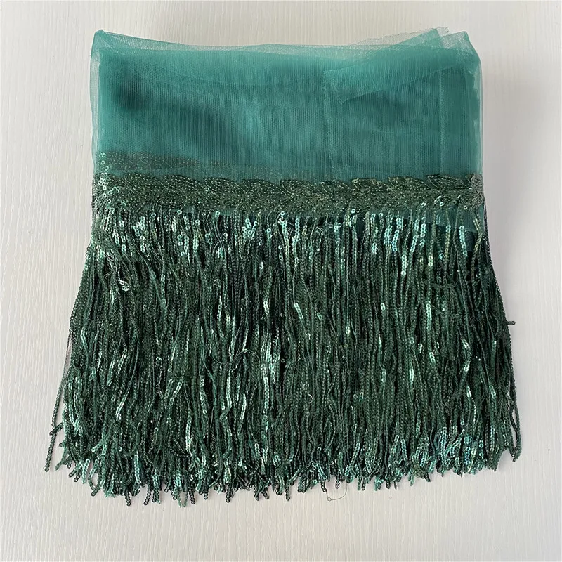 

20cm Wide Dark green Mesh Sequins Tassels Trim Fringe Lace Tassel for DIY Clothing Accessories Lace Ribbon