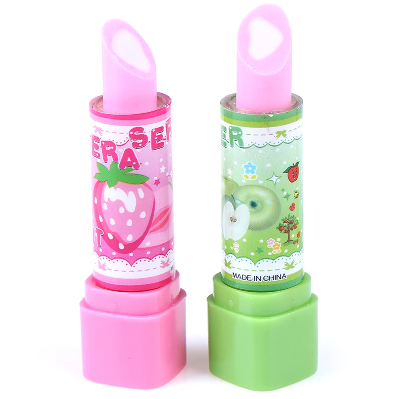 1PC Kind Lippenstift geformt Radiergummi Student Briefpapier Weihnachtsgeschenk Bleistift Radiergummis