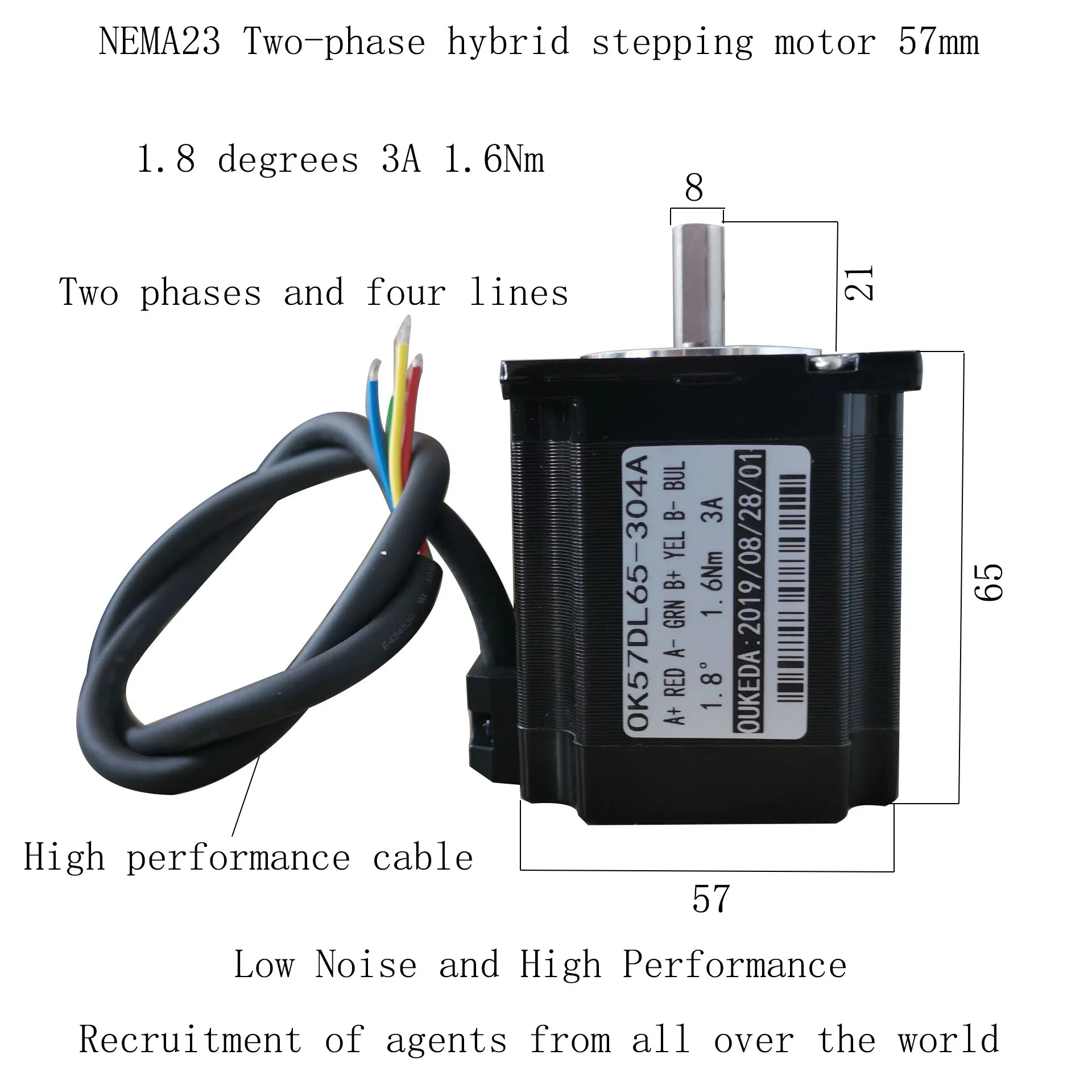 

57 stepper motor body 65 1.6Nm 3A NEMA23 MOTOR two-phase four-wire