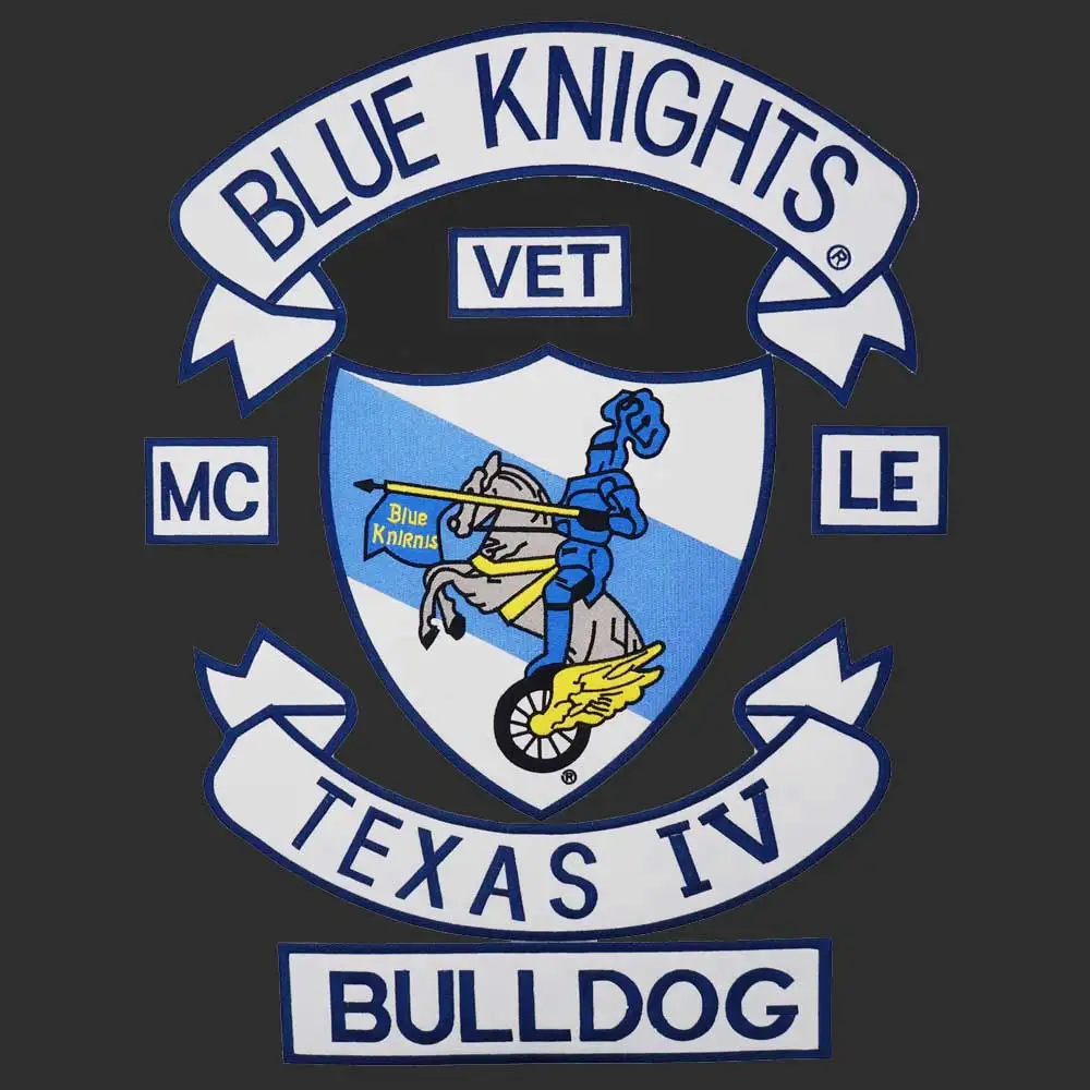 Blue Knights Texas Iv Bulldog MC Large Embroidery Punk Biker Patch Sticker for Clothing Hat Bags Iron on Backing