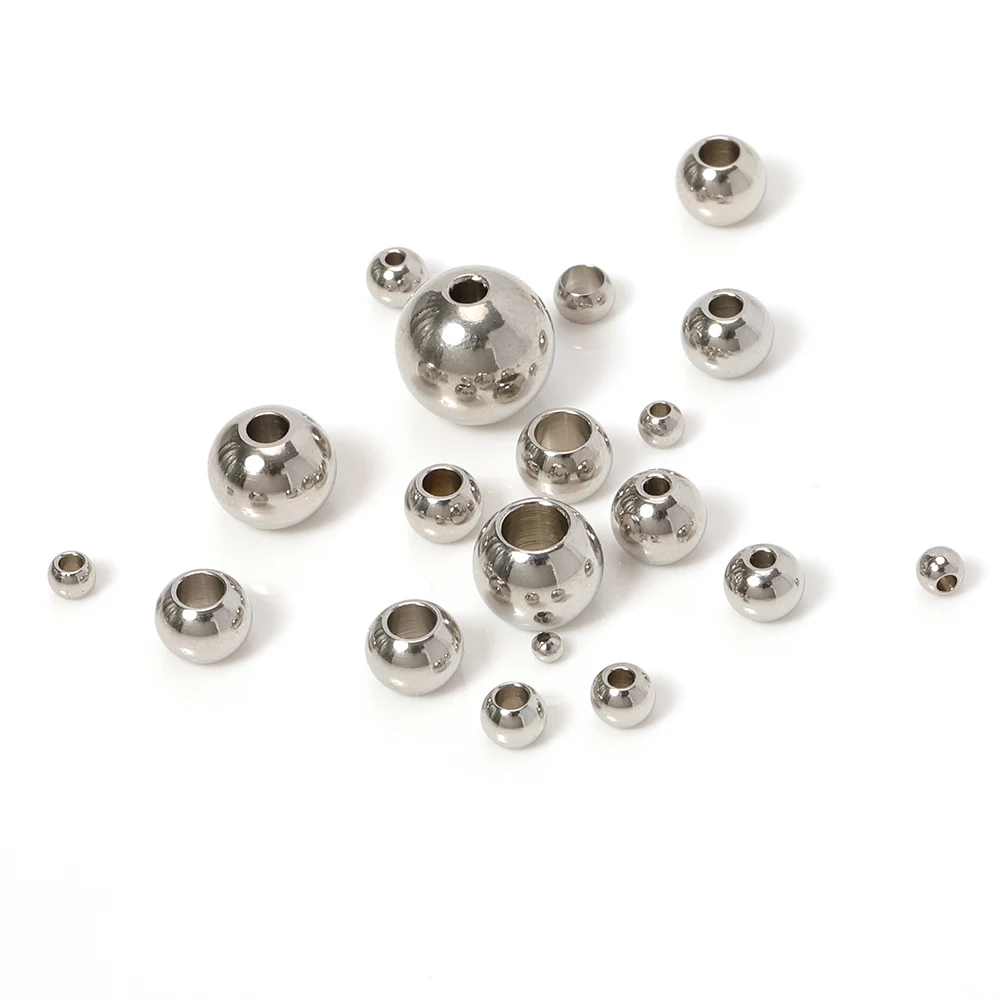 100pcs Stainless Steel Spacer Loose Beads Ball 3-10mm Big Small Hole for Charms Bracelets Necklaces Jewelry Making Wholesale