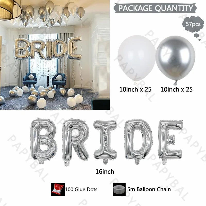 16inch Silver Bride To Be Letter Aluminum Foil Balloons Set Wedding Valentine\'s Day Engaged Party Decoration Decor Supplies