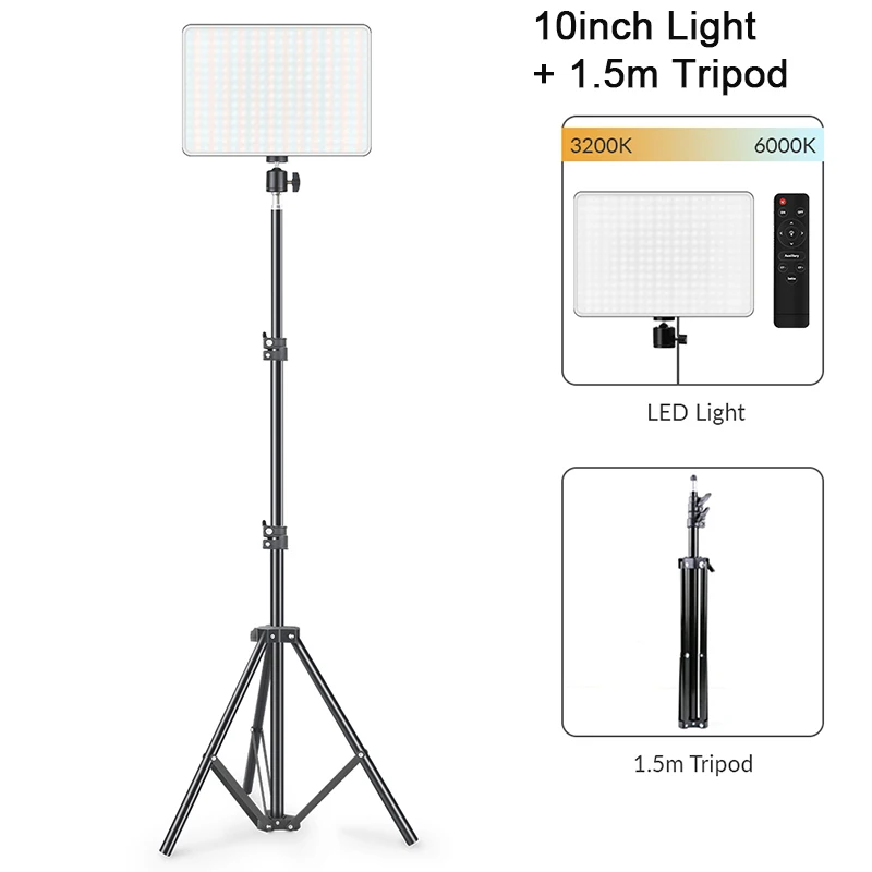 10 inch LED Video Light Panel Kit EU Plug 2700 K-5700 K Fotografie Verlichting Met Statief Arm Stand voor Live Stream Video Foto Lamp