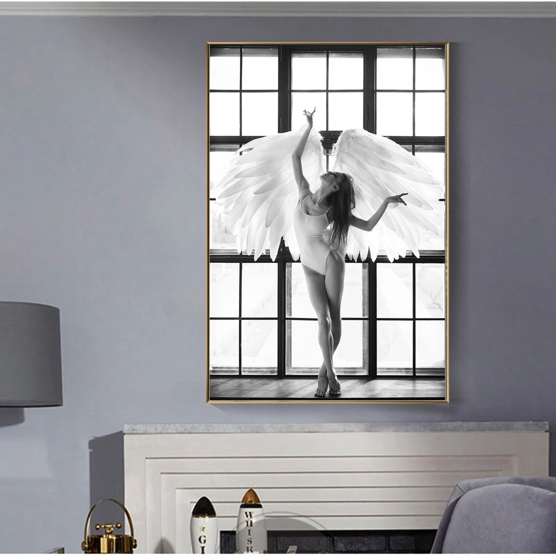 Angel wings Ballet Dancer Print Sexy Ballerina Women Feminist Poster, Retro Vintage Modern, Home Décor Wall Art Photography