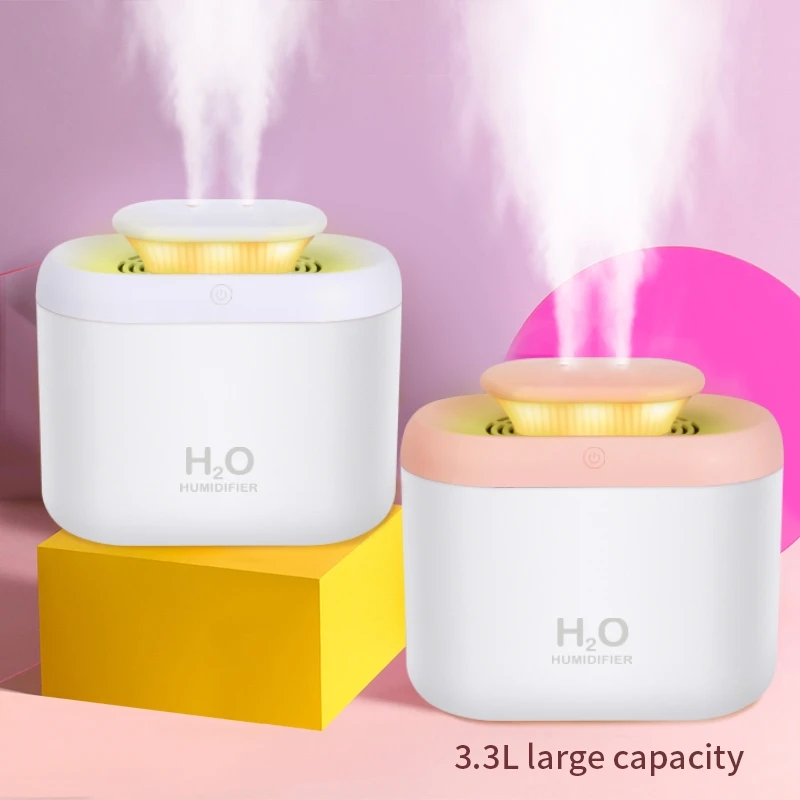 Humidificador de aire Usb, difusor de Aroma ultrasónico, purificador de aire de niebla fría, doble pulverizador de gran capacidad para el hogar, 3300Ml de alta capacidad