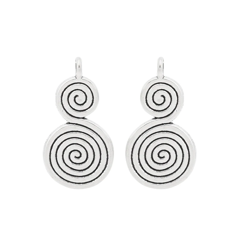 20 x Tibetan Silver Metal Double Sided Spiral Swirl Charms Pendants Beads for DIY Jewelry Making Findings Accessories 28x15mm