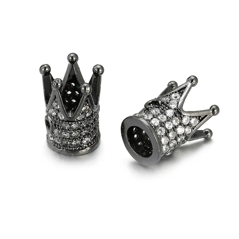 New 3pcs/lot CZ Crown Beads DIY Copper Metal Micro Pave Cubic Zirconia Crown Charms Spacer Beads for Beaded Men Bracelet Making