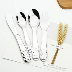 Panda Cartoon Pattern 304 Dinnerware Set Cutlery Spoon Fork Knife Stainless Steel Kids Learning Eating Habit Children Tableware