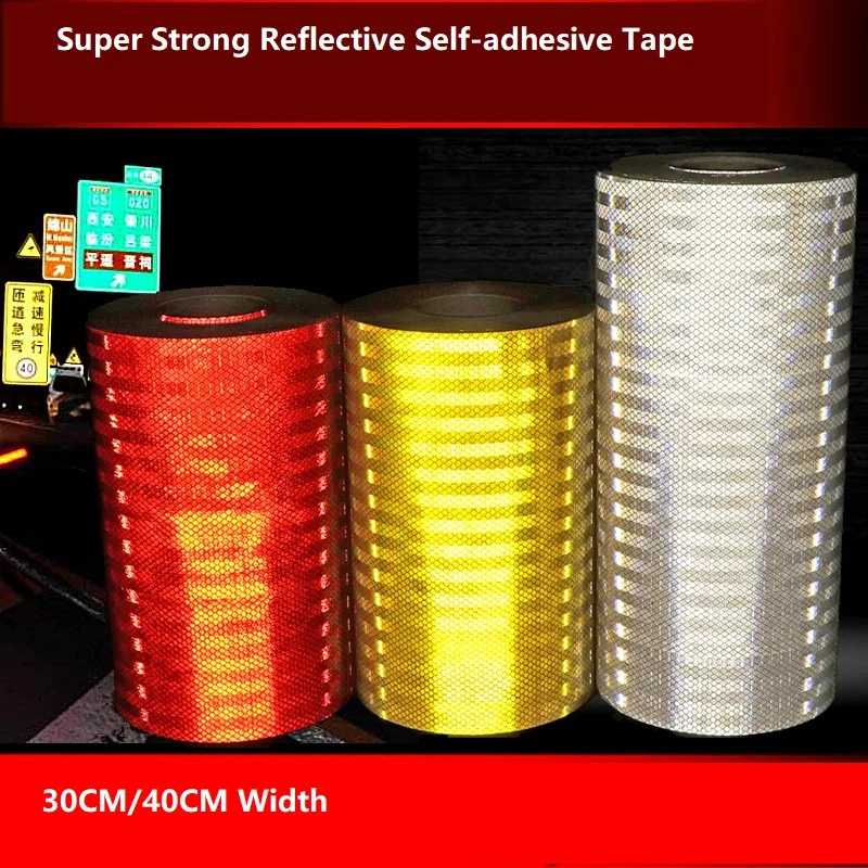 30 / 40cm Wide Super Reflective Tape Car Decorative Sticker Anti-collision High Strong Lingt Warning Sign