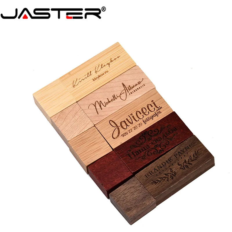 

JASTER USB 2.0 ( Free LOGO) customer LOGO laser engraving wooden+Box pendrive 8GB 16GB 32GB 64GB USB Flash Drive gift