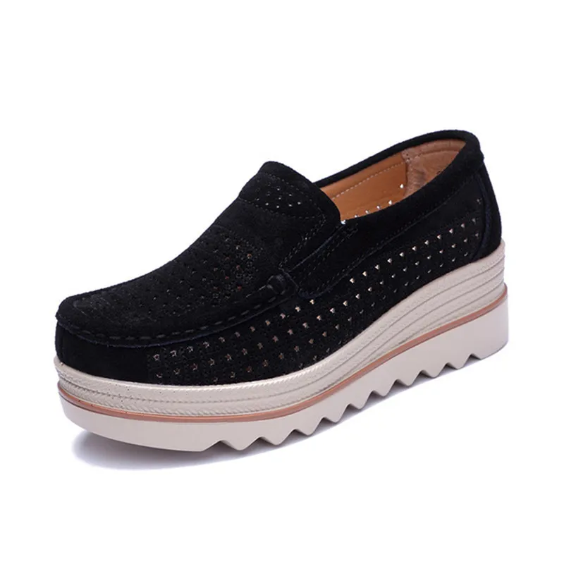 2018 New Spring-Fall Women Flats Shoes Suede Genuine Leather Shoes Ladies Casual Loafers Slip on Shoes X-Large 35-42