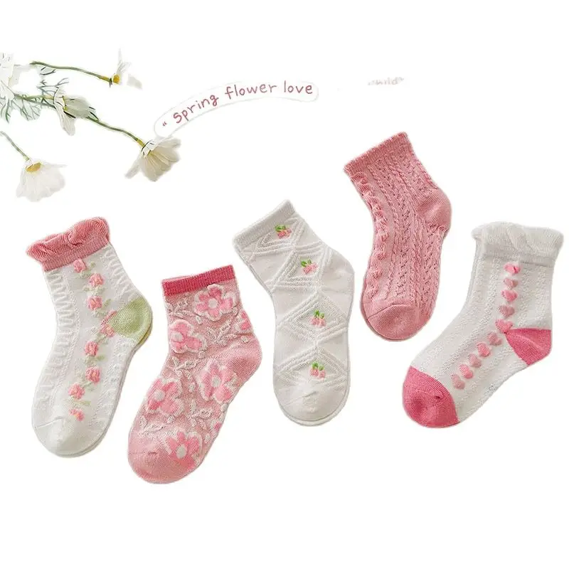 5pcs/lot 2022 Ins Fashion Girls Socks Spring Autumn Baby Clothing Flower Socks Thin Socks